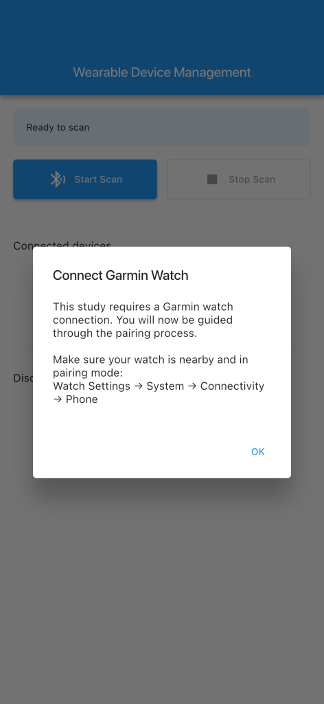 Pairing screen in m-Path Sense